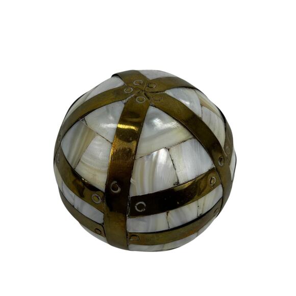 Mother of Pearl and Brass Sphere on Brass Stand 6.25" x 7" Globe Sphere 4" Wide - Picture 9 of 9